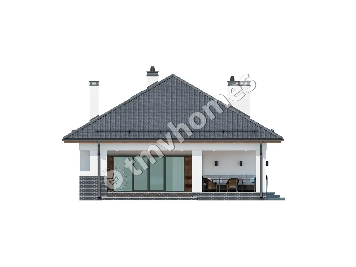 Projekt domu jednorodzinnego o pow. 100 m²: Parterowy, 2 Sypialnie, 1 Łazienki, Otwarta kuchnia