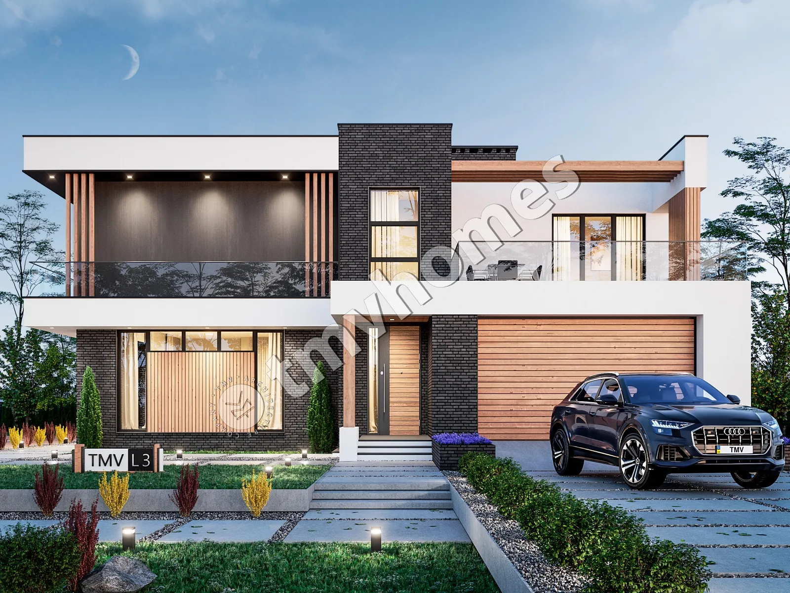 Projekt domu jednorodzinnego o pow. 330 m²: Piętrowy, 4 Sypialnie, Gabinet, 3 Łazienki, Otwarta kuchnia, Garaż