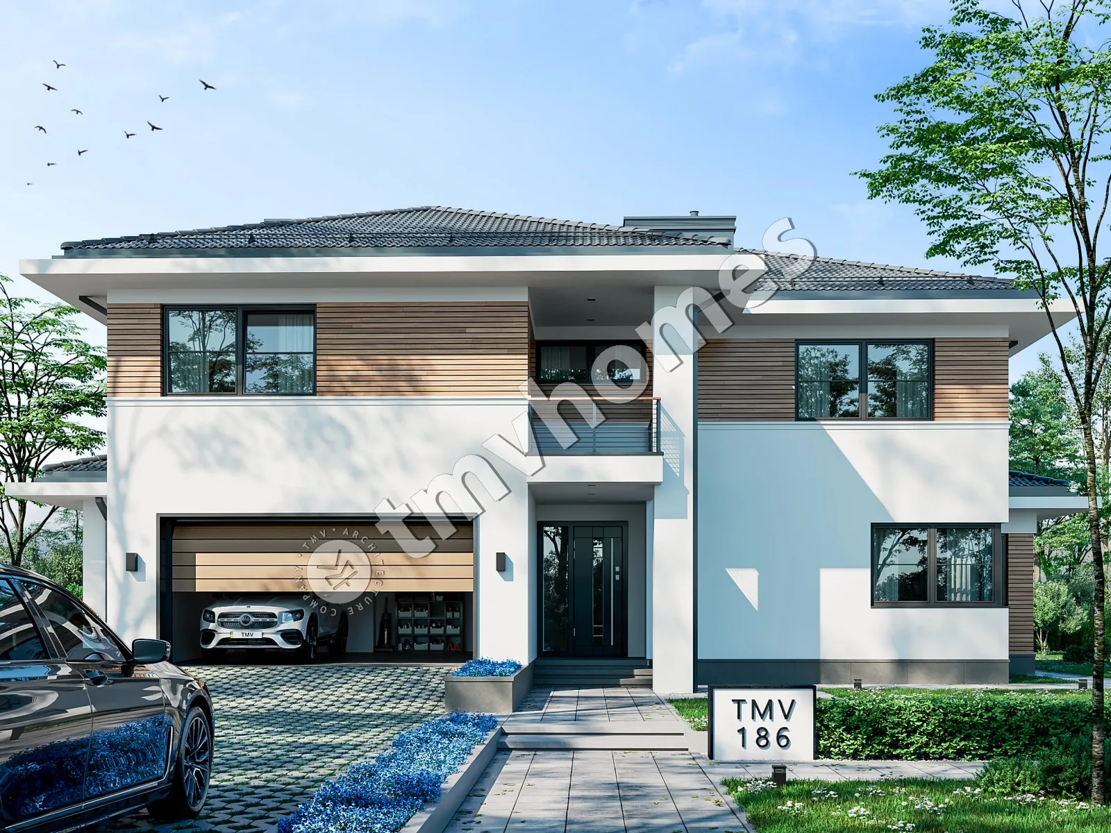 Projekt domu jednorodzinnego o pow. 281 m²: Piętrowy, 4 Sypialnie, Gabinet, 3 Łazienki, Otwarta kuchnia, Garaż