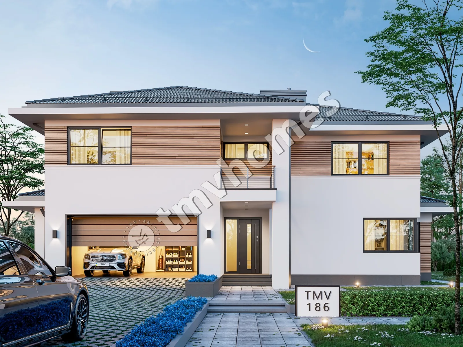 Projekt domu jednorodzinnego o pow. 281 m²: Piętrowy, 4 Sypialnie, Gabinet, 3 Łazienki, Otwarta kuchnia, Garaż