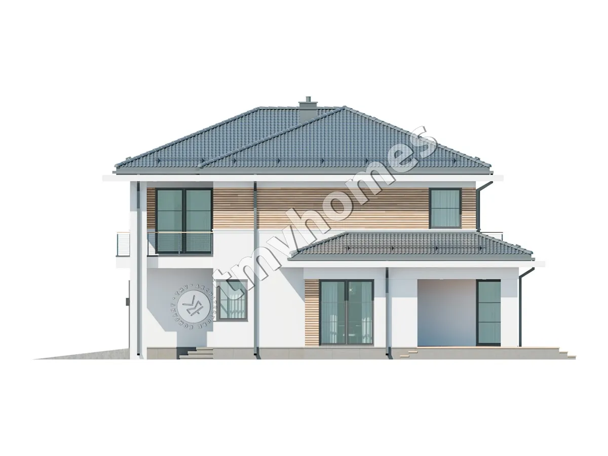 Projekt domu jednorodzinnego o pow. 281 m²: Piętrowy, 4 Sypialnie, Gabinet, 3 Łazienki, Otwarta kuchnia, Garaż