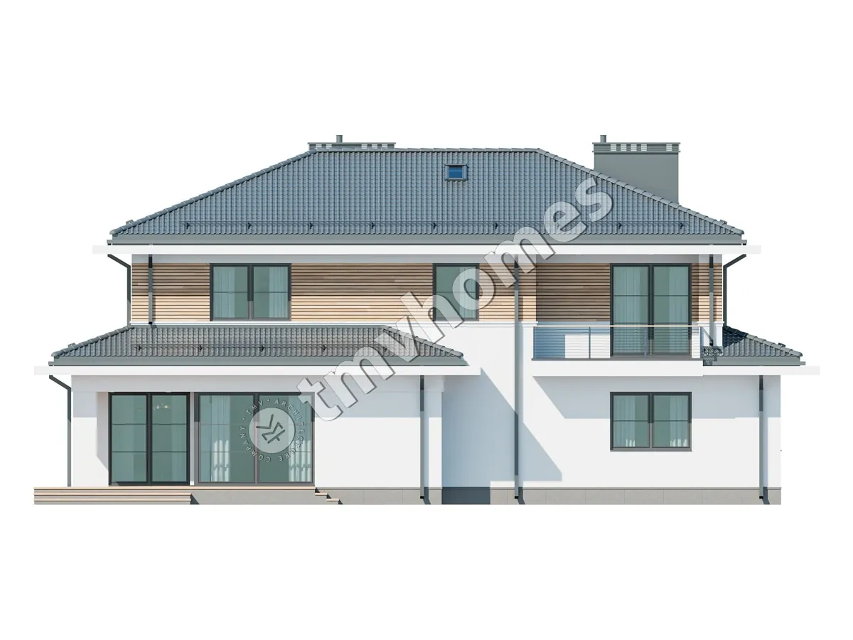 Projekt domu jednorodzinnego o pow. 281 m²: Piętrowy, 4 Sypialnie, Gabinet, 3 Łazienki, Otwarta kuchnia, Garaż