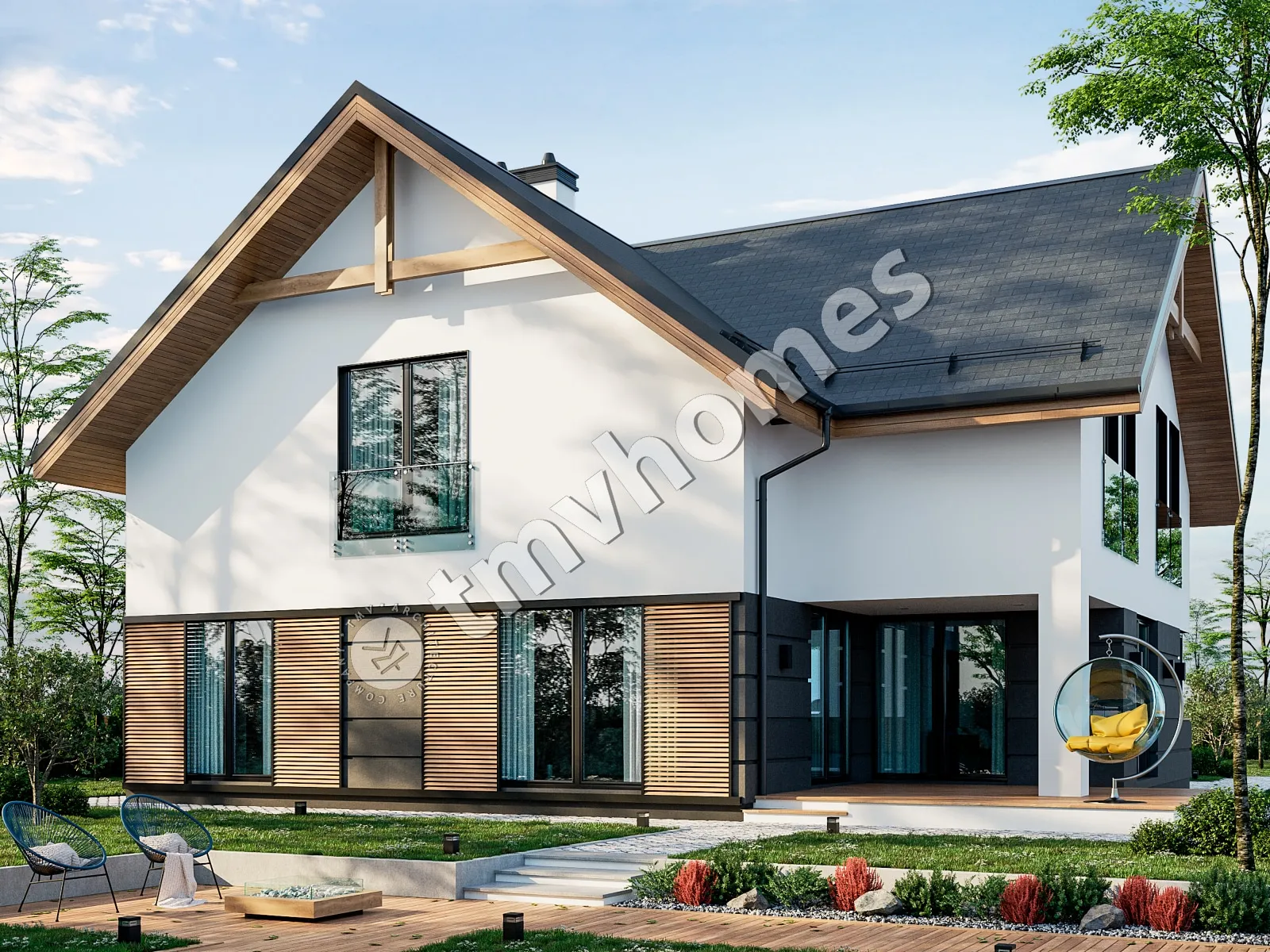 Projekt domu jednorodzinnego o pow. 252 m²: Parterowy z poddaszem użytkowym, 4 Sypialnie, Gabinet, 3 Łazienki, Otwarta kuchnia, Garaż