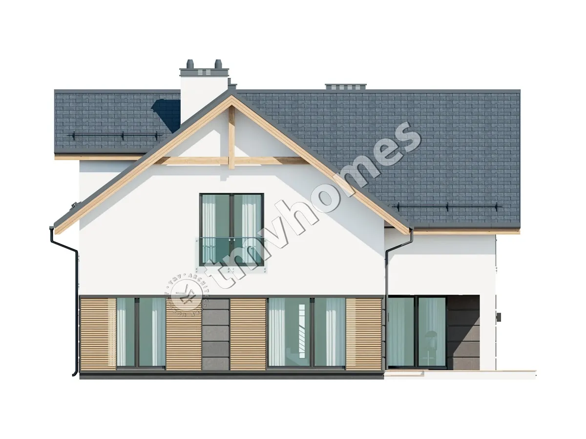 Projekt domu jednorodzinnego o pow. 252 m²: Parterowy z poddaszem użytkowym, 4 Sypialnie, Gabinet, 3 Łazienki, Otwarta kuchnia, Garaż
