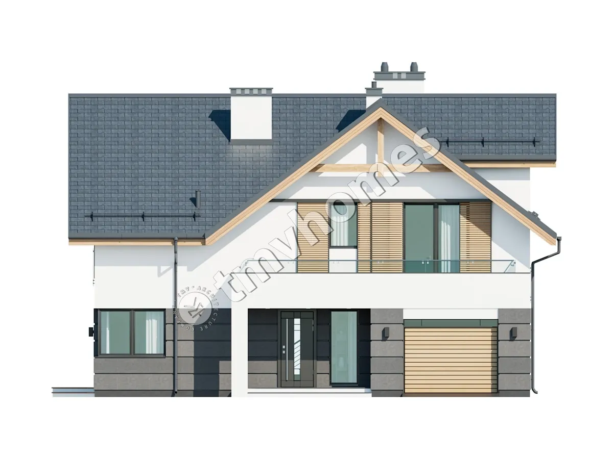 Projekt domu jednorodzinnego o pow. 252 m²: Parterowy z poddaszem użytkowym, 4 Sypialnie, Gabinet, 3 Łazienki, Otwarta kuchnia, Garaż