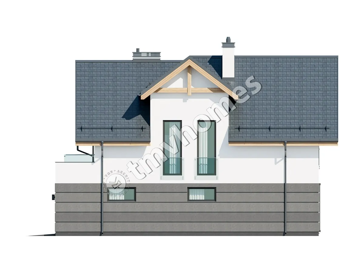 Projekt domu jednorodzinnego o pow. 252 m²: Parterowy z poddaszem użytkowym, 4 Sypialnie, Gabinet, 3 Łazienki, Otwarta kuchnia, Garaż