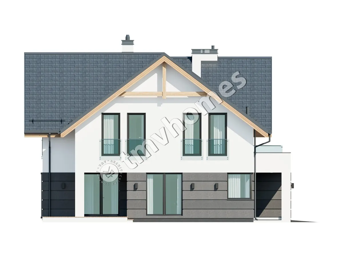Projekt domu jednorodzinnego o pow. 252 m²: Parterowy z poddaszem użytkowym, 4 Sypialnie, Gabinet, 3 Łazienki, Otwarta kuchnia, Garaż