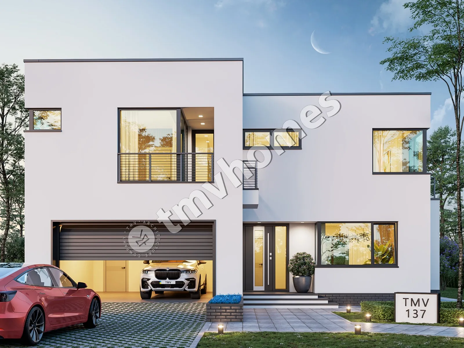 Projekt domu jednorodzinnego o pow. 227 m²: Piętrowy, 3 Sypialnie, Gabinet, 3 Łazienki, Otwarta kuchnia, Garaż