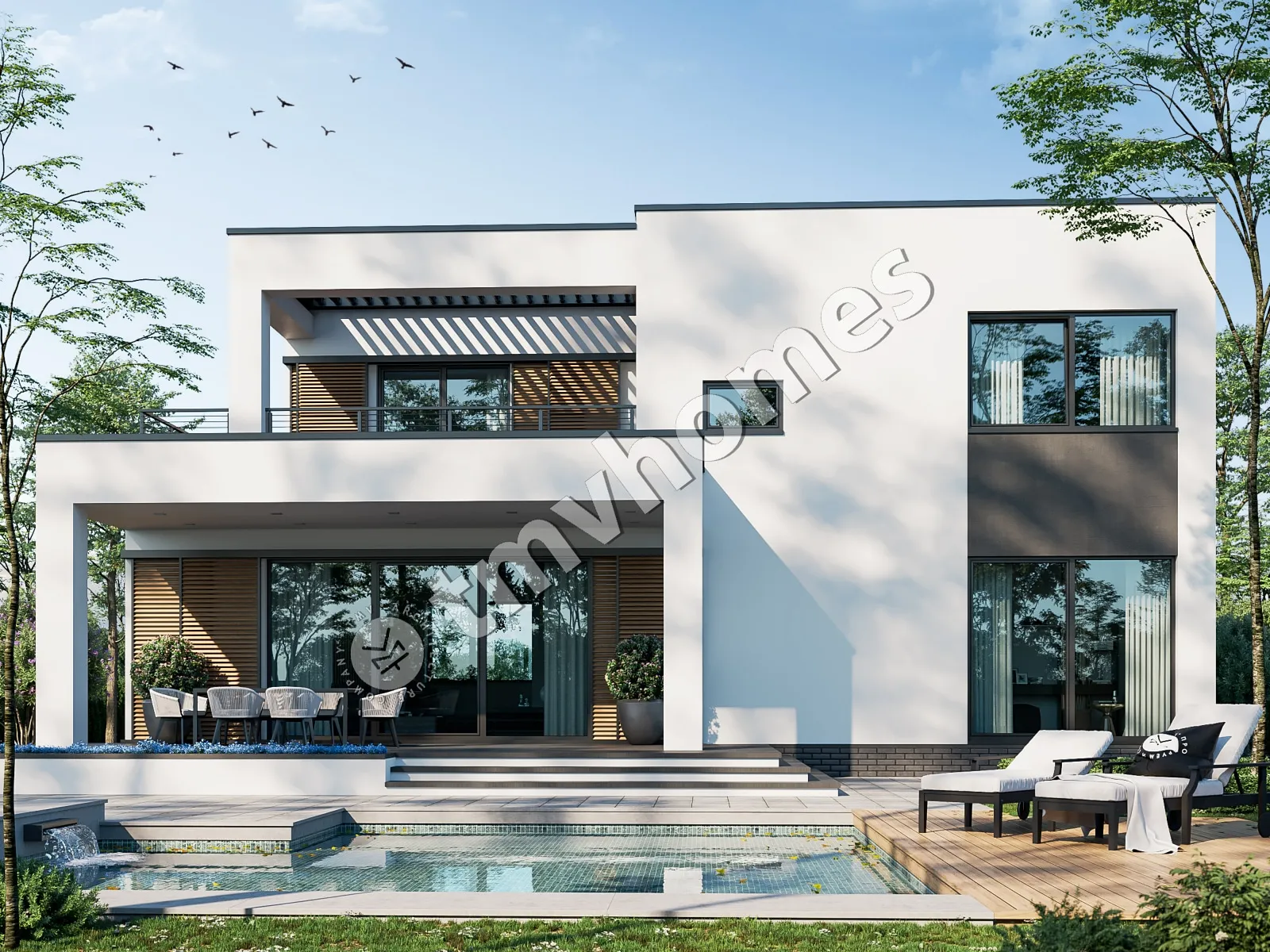 Projekt domu jednorodzinnego o pow. 227 m²: Piętrowy, 3 Sypialnie, Gabinet, 3 Łazienki, Otwarta kuchnia, Garaż