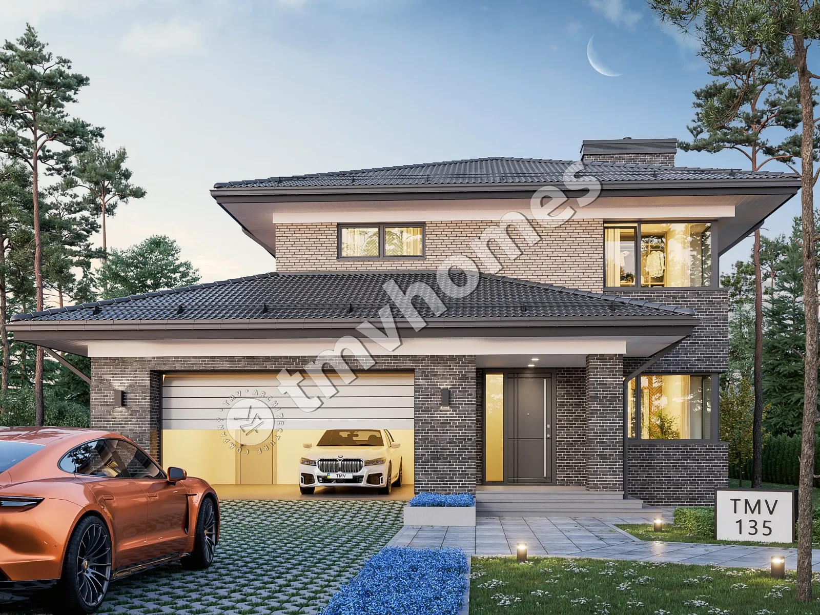 Projekt domu jednorodzinnego o pow. 374 m²: Piętrowy + Piwnica, 3 Sypialnie, Gabinet, 2 Łazienki, Otwarta kuchnia, Garaż