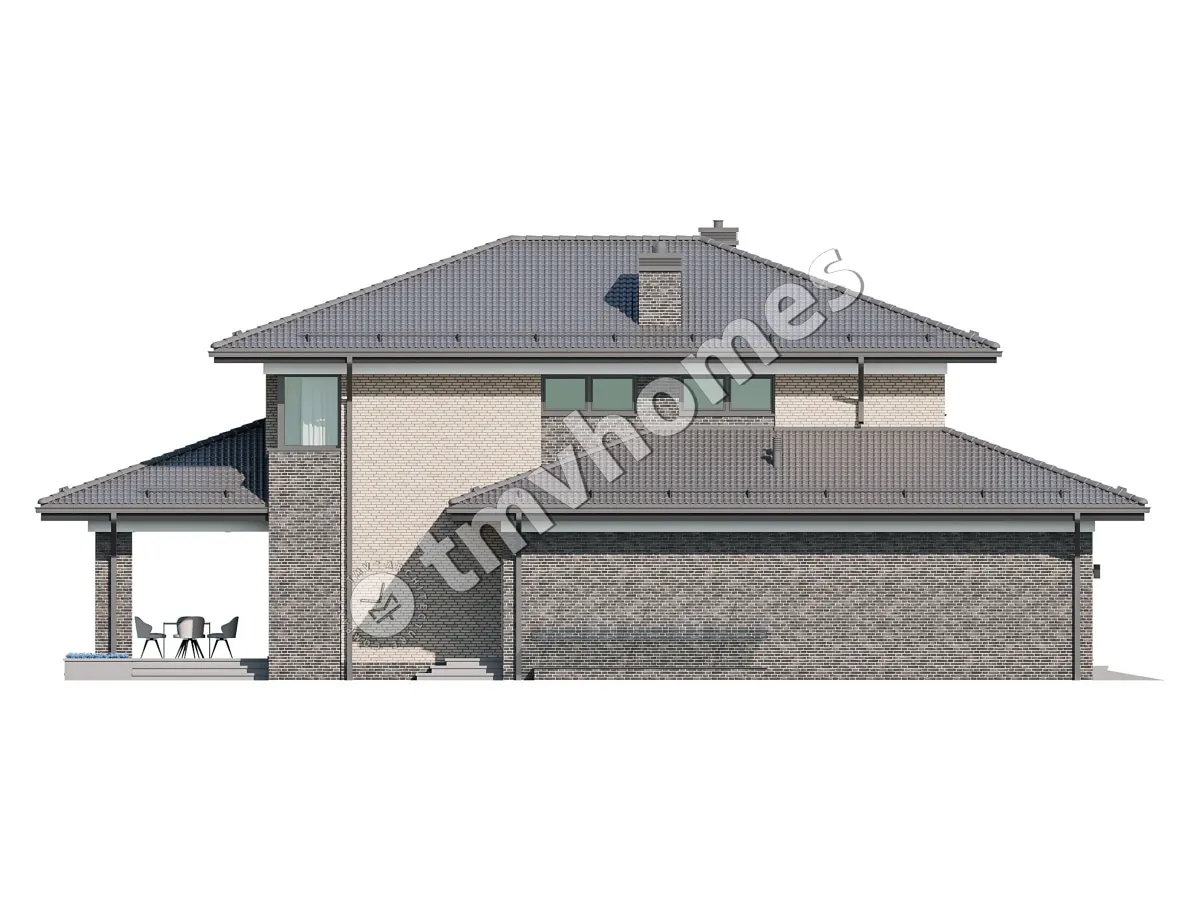 Projekt domu jednorodzinnego o pow. 374 m²: Piętrowy + Piwnica, 3 Sypialnie, Gabinet, 2 Łazienki, Otwarta kuchnia, Garaż