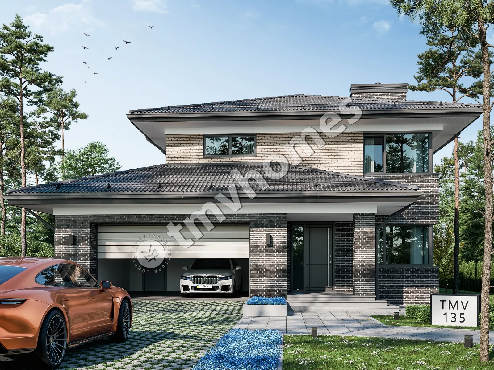 Projekt domu jednorodzinnego o pow. 374 m²: Piętrowy + Piwnica, 3 Sypialnie, Gabinet, 2 Łazienki, Otwarta kuchnia, Garaż