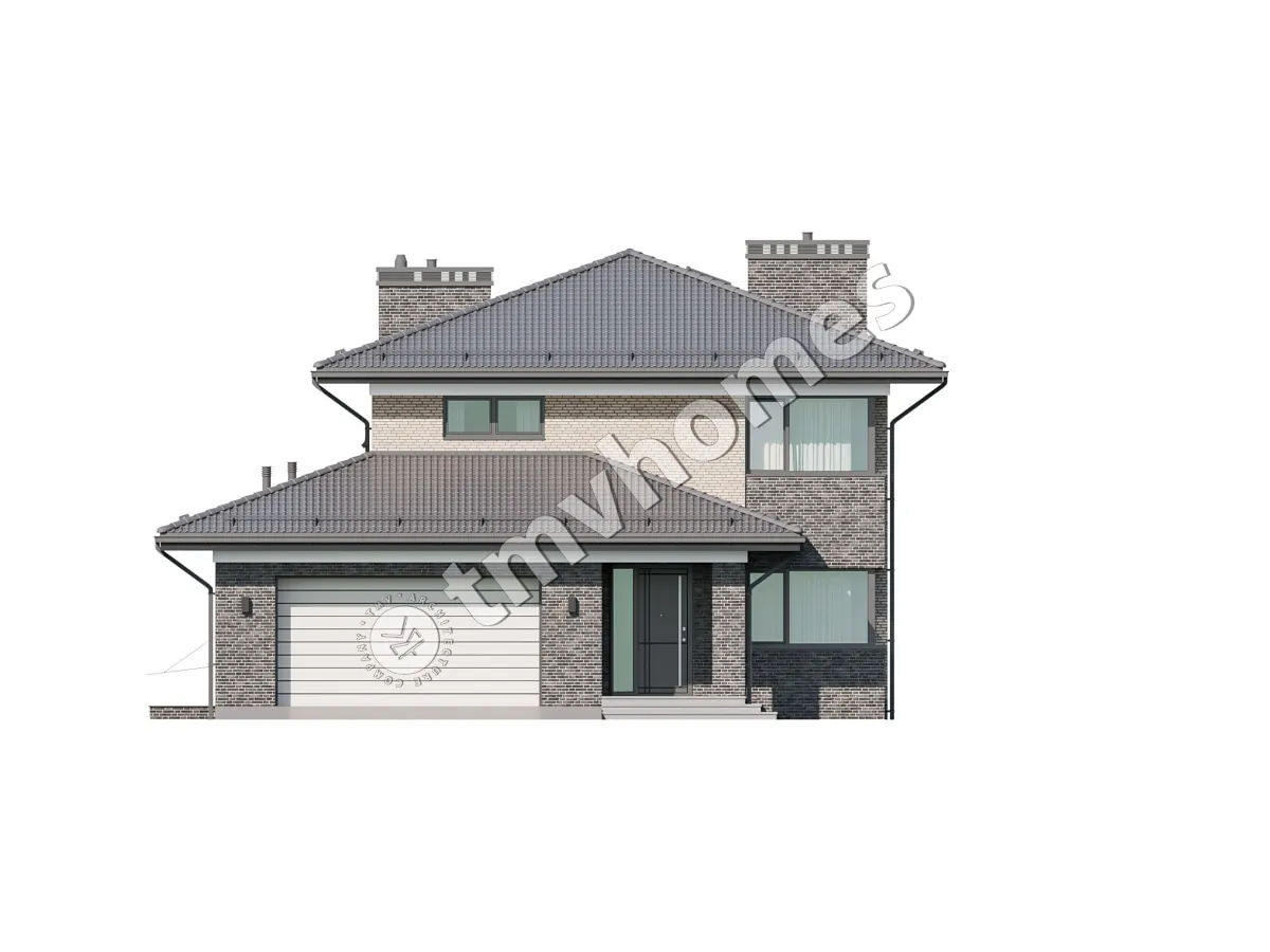 Projekt domu jednorodzinnego o pow. 374 m²: Piętrowy + Piwnica, 3 Sypialnie, Gabinet, 2 Łazienki, Otwarta kuchnia, Garaż