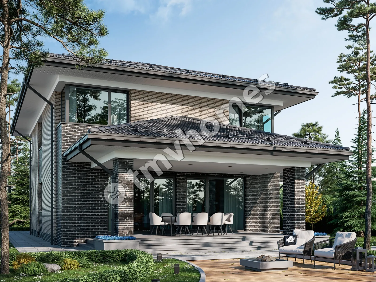 Projekt domu jednorodzinnego o pow. 374 m²: Piętrowy + Piwnica, 3 Sypialnie, Gabinet, 2 Łazienki, Otwarta kuchnia, Garaż