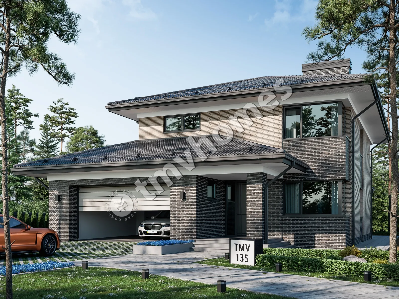 Projekt domu jednorodzinnego o pow. 374 m²: Piętrowy + Piwnica, 3 Sypialnie, Gabinet, 2 Łazienki, Otwarta kuchnia, Garaż