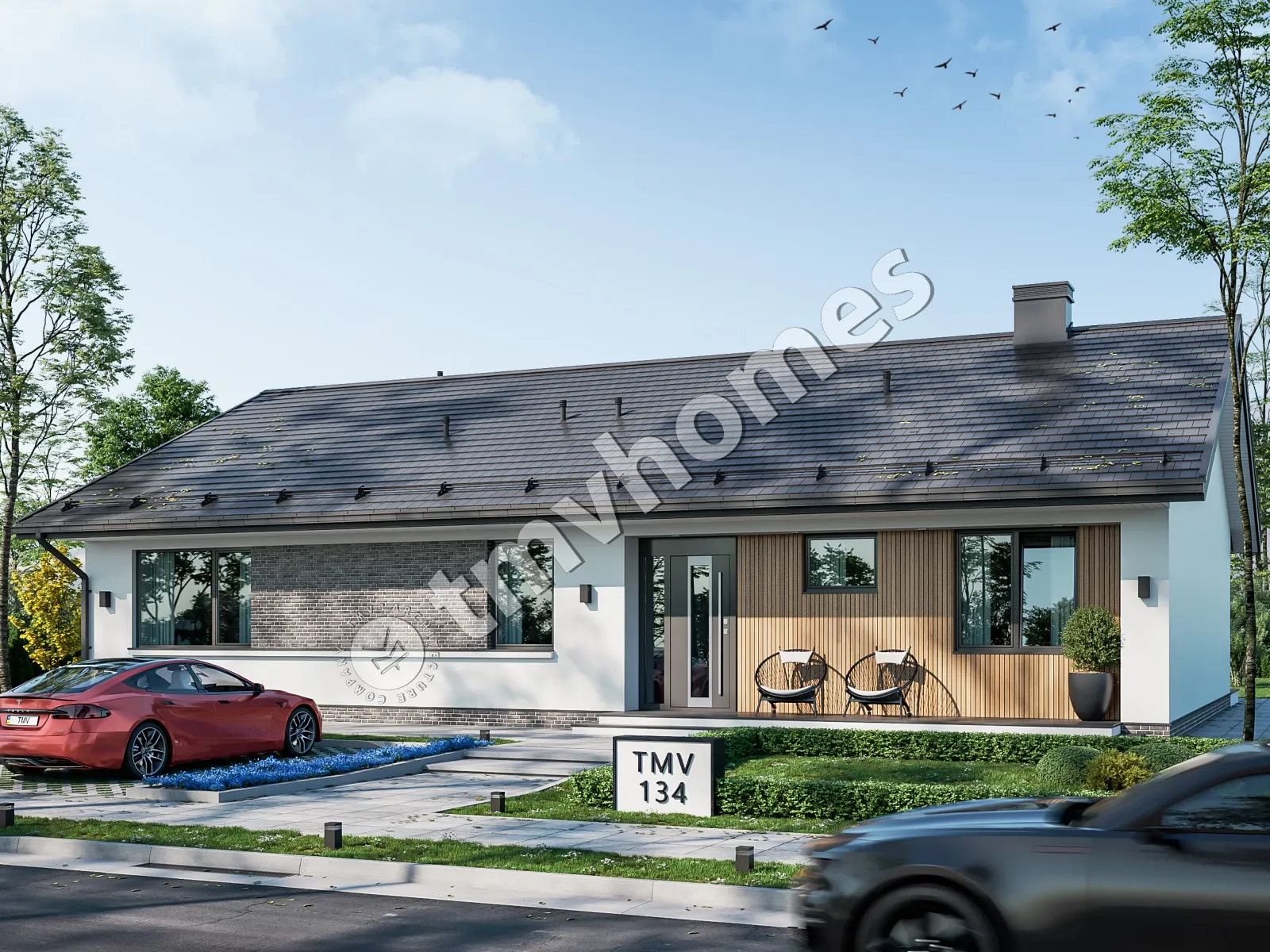 Projekt domu jednorodzinnego o pow. 170 m²: Parterowy, 2 Sypialnie, Gabinet, 2 Łazienki, Otwarta kuchnia