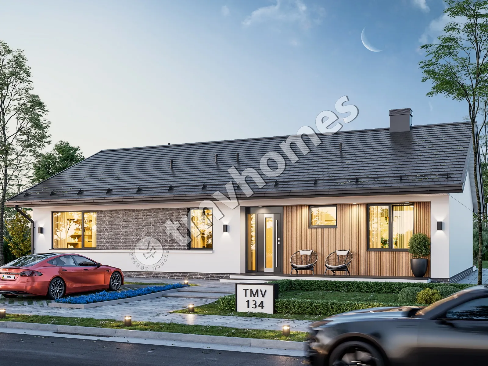 Projekt domu jednorodzinnego o pow. 170 m²: Parterowy, 2 Sypialnie, Gabinet, 2 Łazienki, Otwarta kuchnia