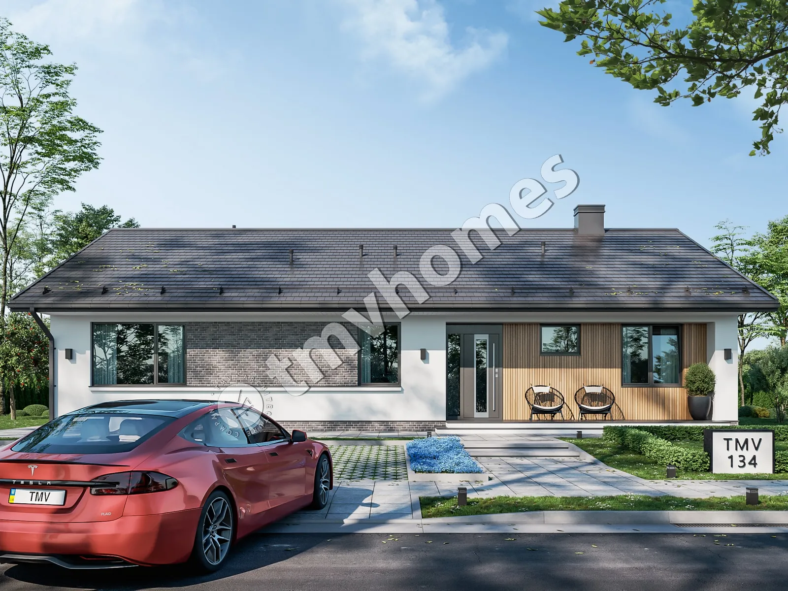 Projekt domu jednorodzinnego o pow. 170 m²: Parterowy, 2 Sypialnie, Gabinet, 2 Łazienki, Otwarta kuchnia