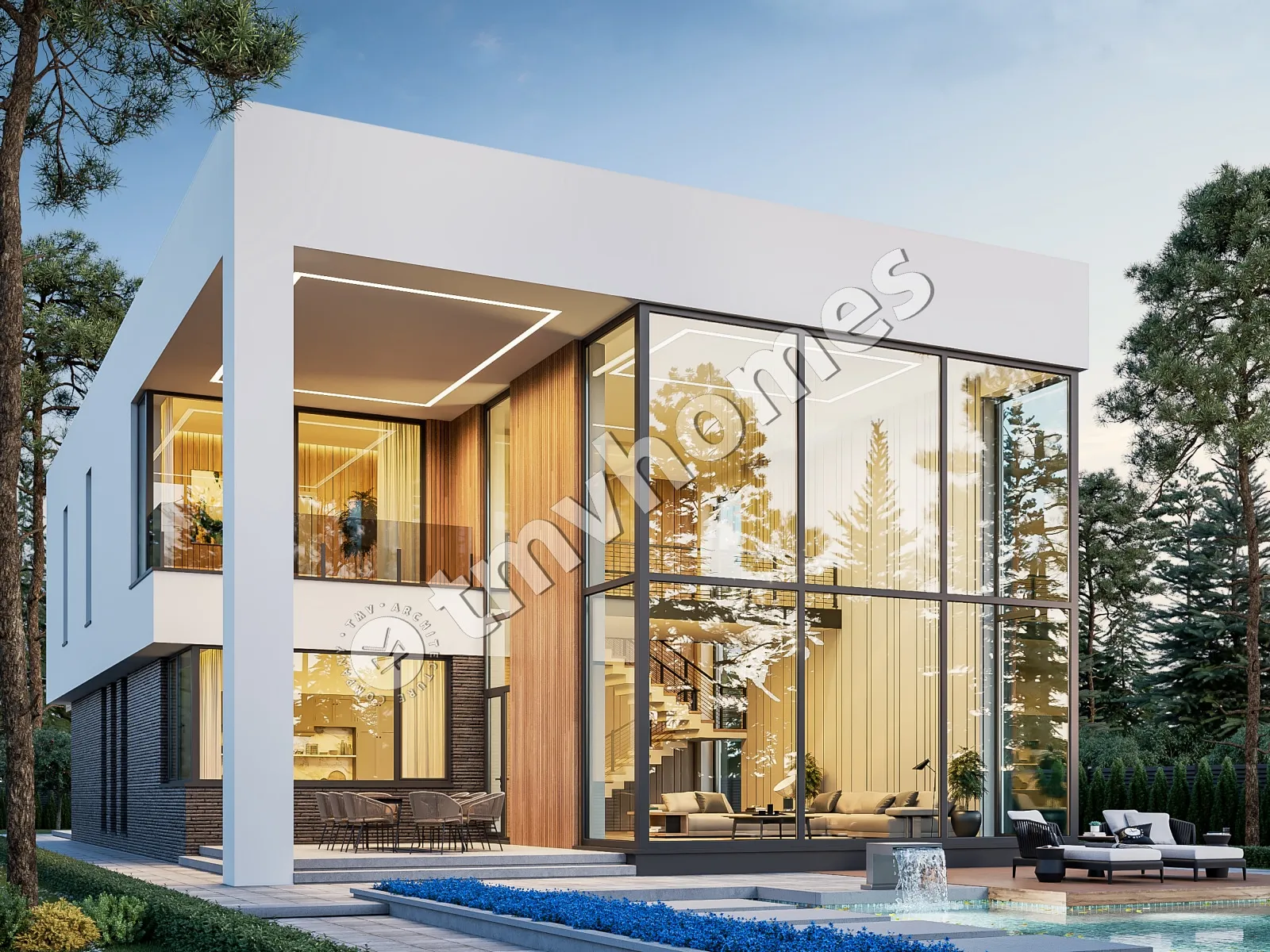 Projekt domu jednorodzinnego o pow. 415 m²: Piętrowy, 3 Sypialnie, Gabinet, 4 Łazienki, Otwarta kuchnia, Garaż