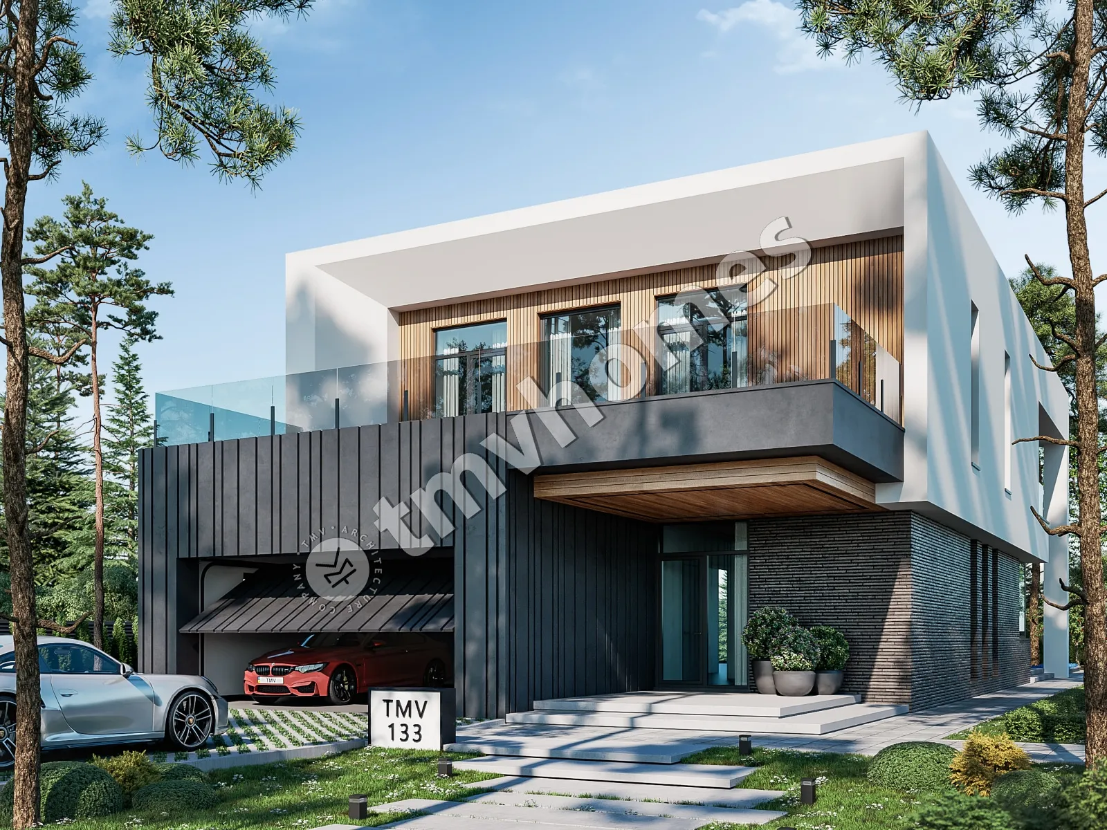 Projekt domu jednorodzinnego o pow. 415 m²: Piętrowy, 3 Sypialnie, Gabinet, 4 Łazienki, Otwarta kuchnia, Garaż