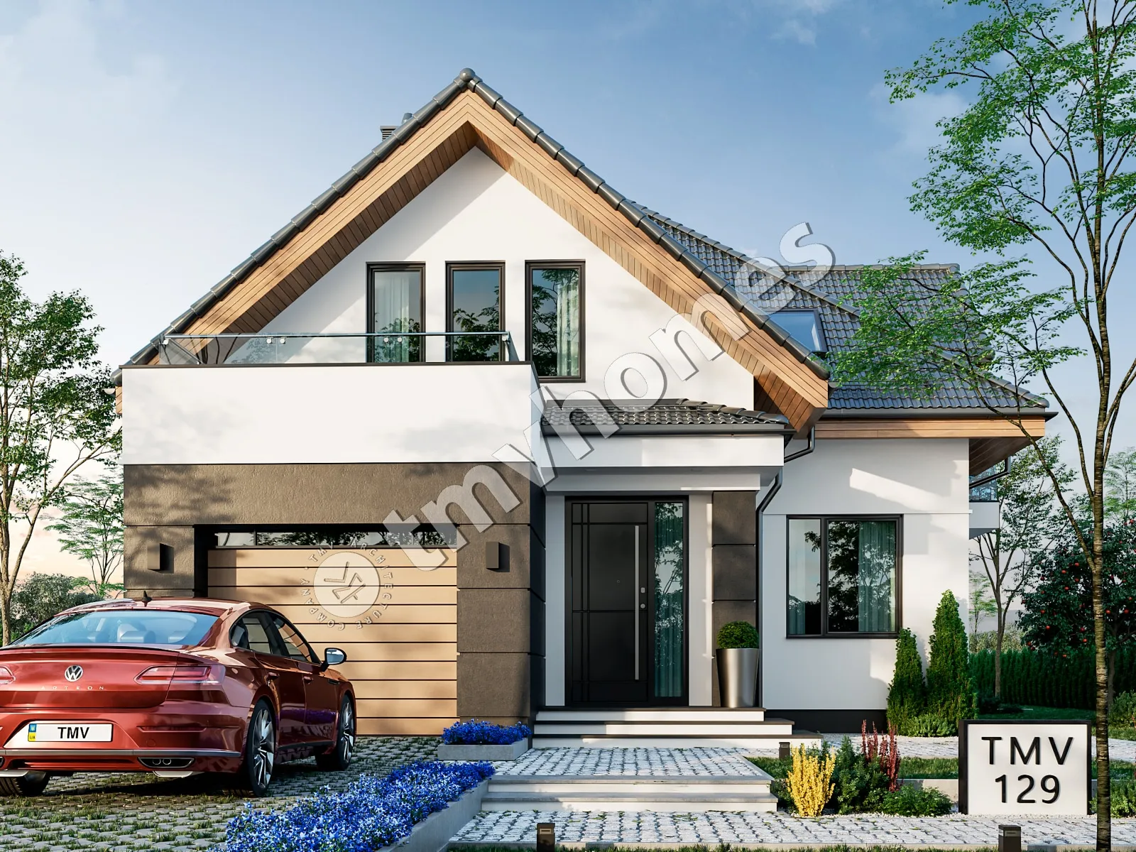 Projekt domu jednorodzinnego o pow. 225 m²: Parterowy z poddaszem użytkowym, 3 Sypialnie, Gabinet, 3 Łazienki, Otwarta kuchnia, Garaż