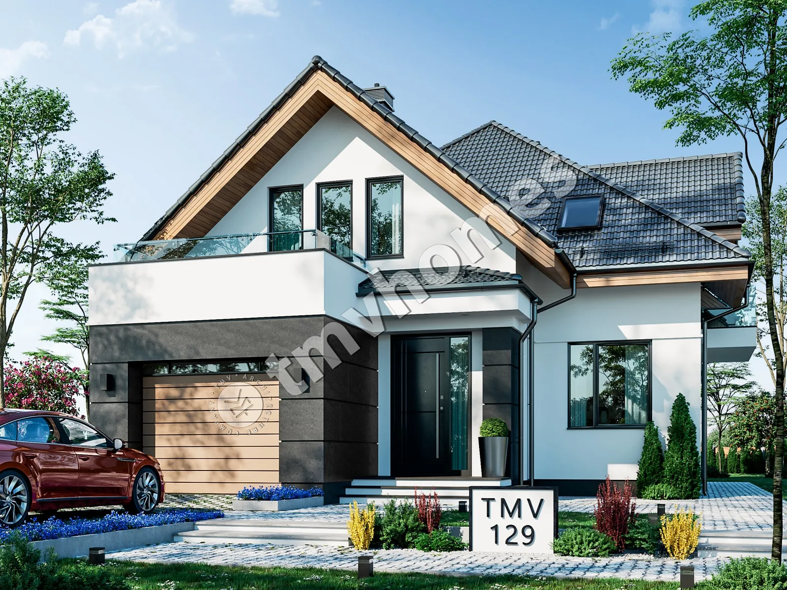 Projekt domu jednorodzinnego o pow. 225 m²: Parterowy z poddaszem użytkowym, 3 Sypialnie, Gabinet, 3 Łazienki, Otwarta kuchnia, Garaż