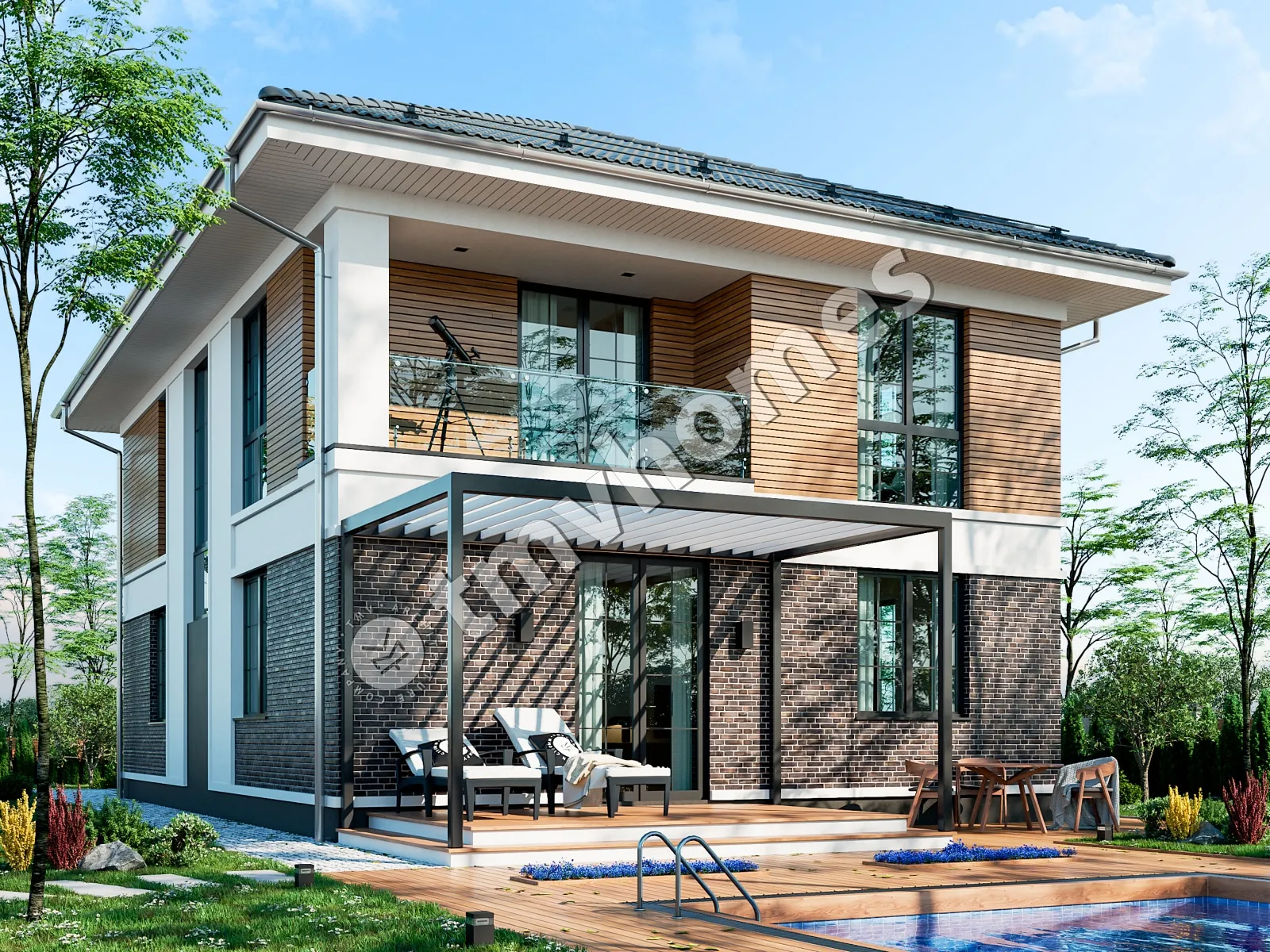 Projekt domu jednorodzinnego o pow. 182 m²: Piętrowy, 5 Sypialnie, 2 Łazienki, Otwarta kuchnia