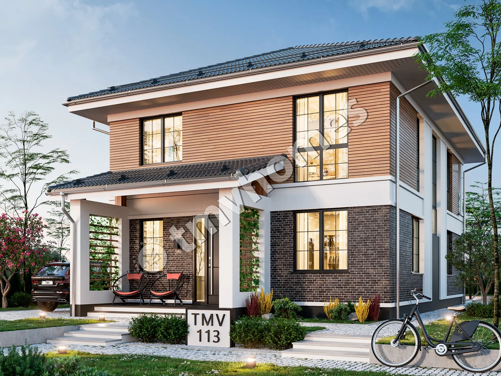 Projekt domu jednorodzinnego o pow. 182 m²: Piętrowy, 5 Sypialnie, 2 Łazienki, Otwarta kuchnia