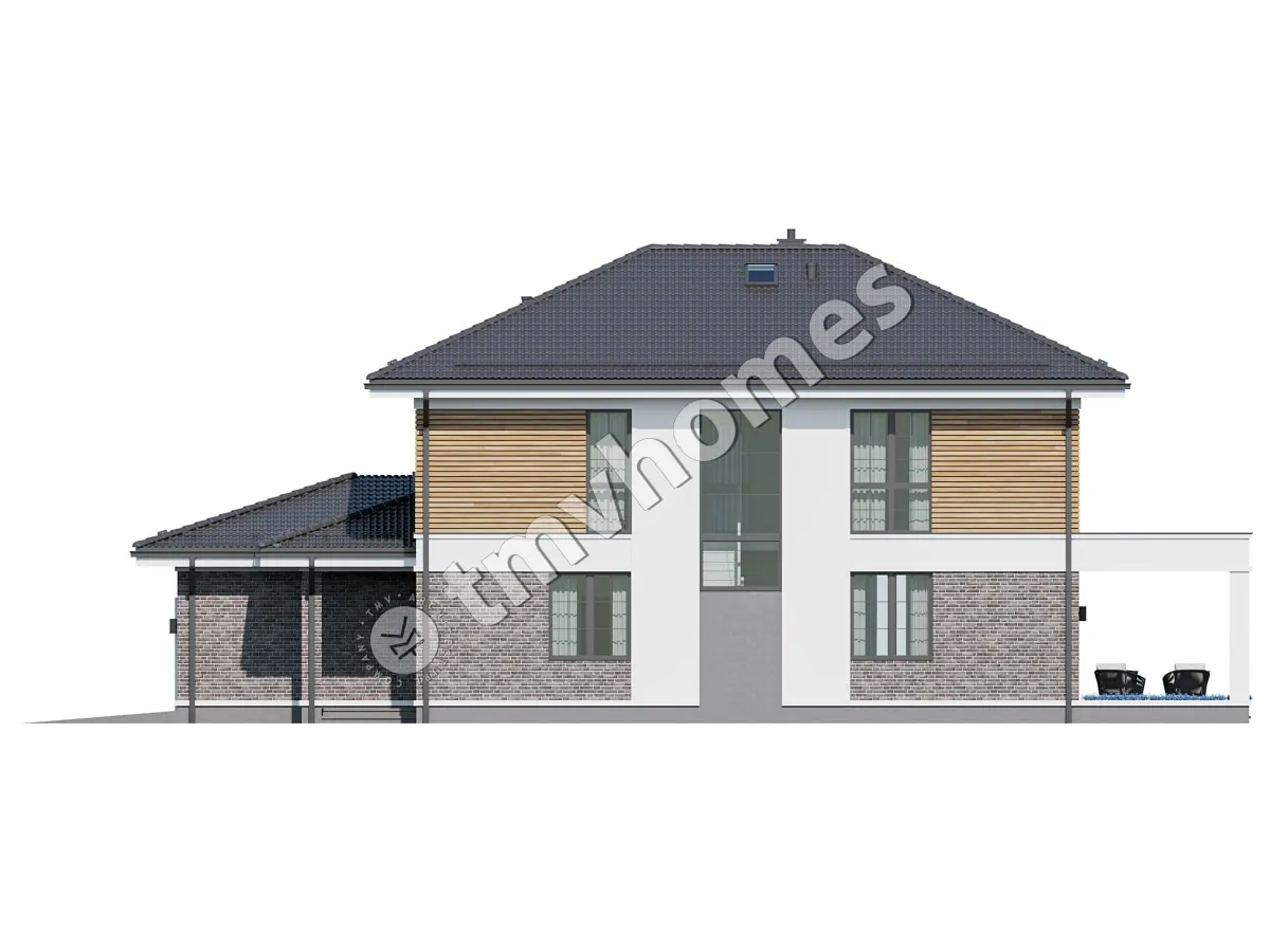 Projekt domu jednorodzinnego o pow. 227 m²: Piętrowy, 4 Sypialnie, 3 Łazienki, Otwarta kuchnia, Garaż