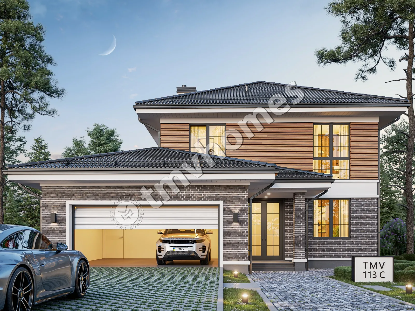 Projekt domu jednorodzinnego o pow. 227 m²: Piętrowy, 4 Sypialnie, 3 Łazienki, Otwarta kuchnia, Garaż