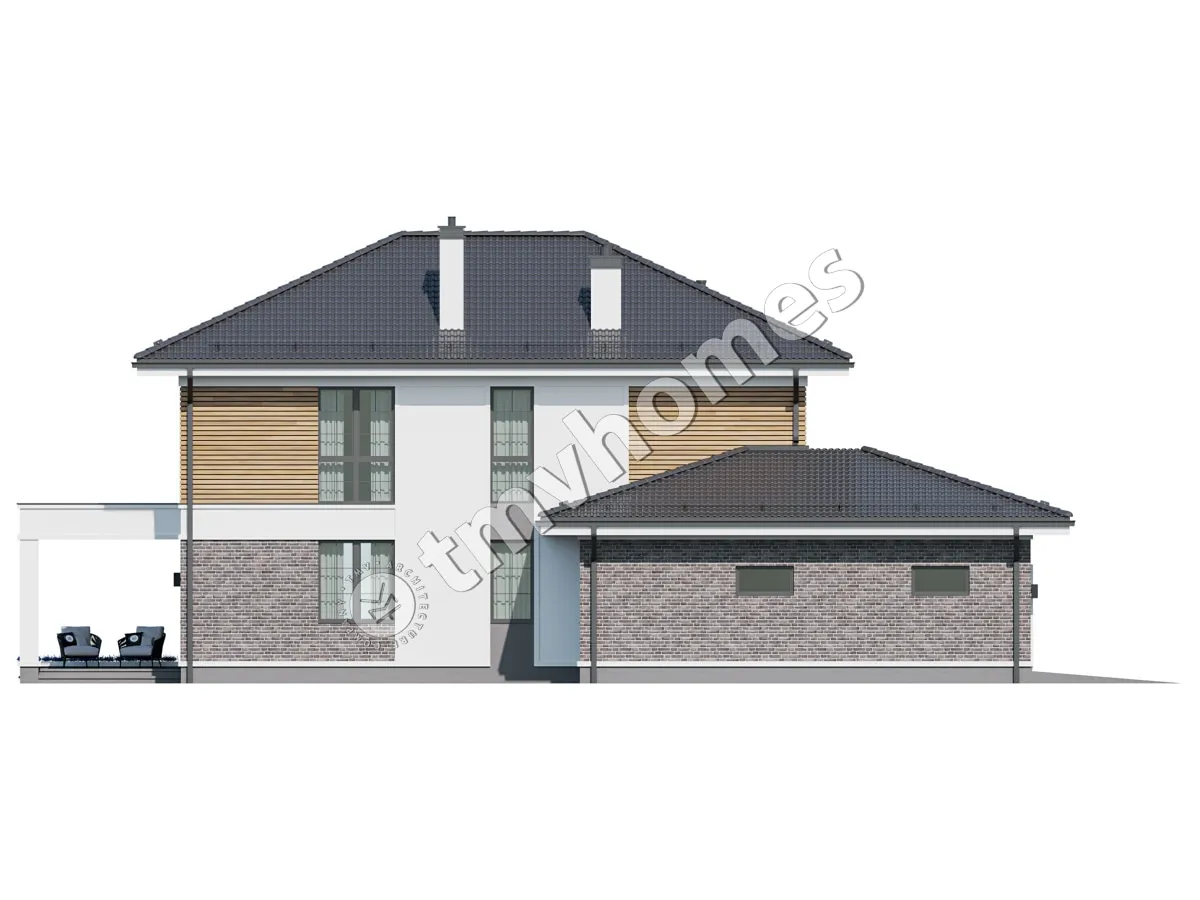 Projekt domu jednorodzinnego o pow. 227 m²: Piętrowy, 4 Sypialnie, 3 Łazienki, Otwarta kuchnia, Garaż