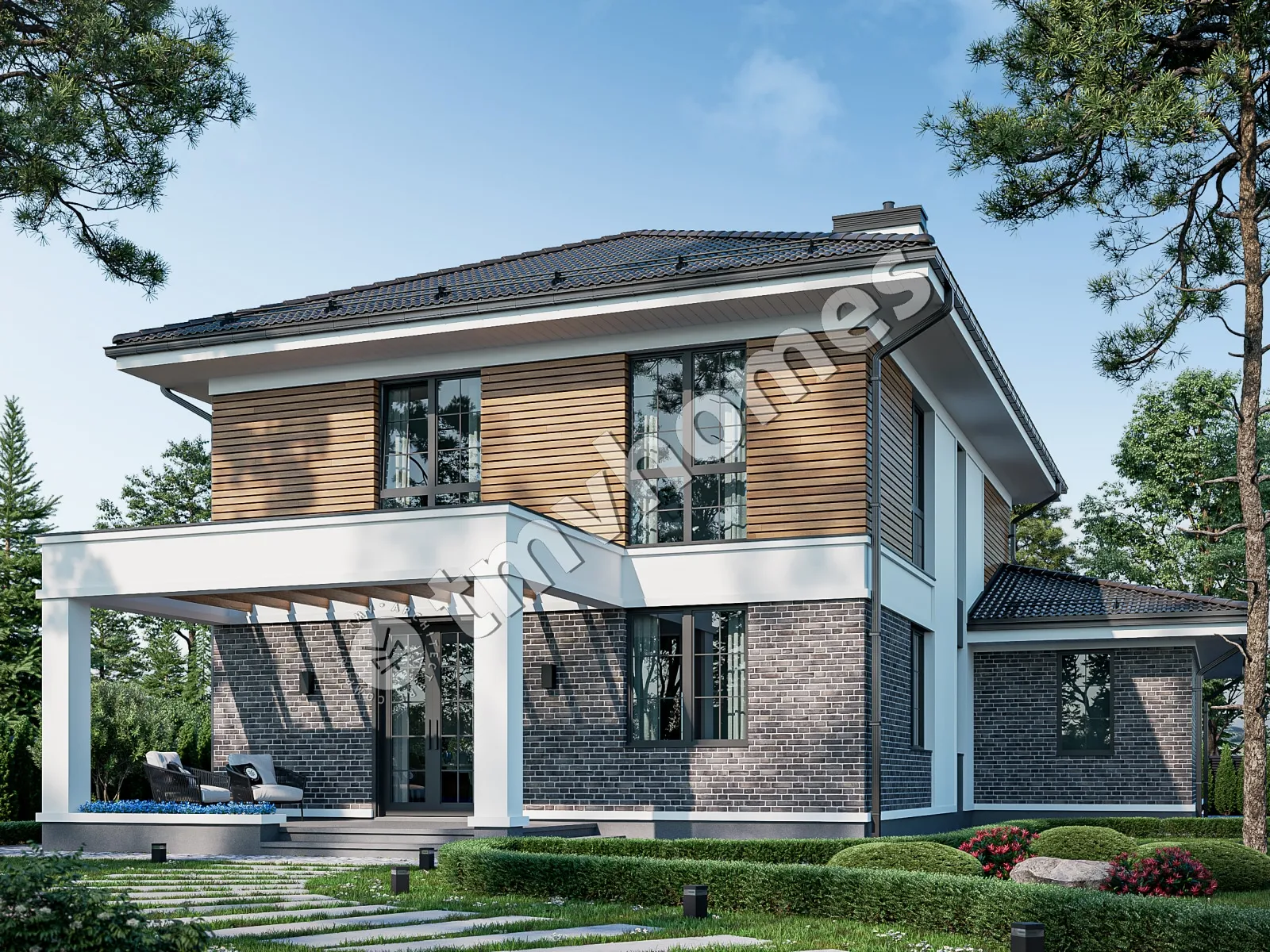Projekt domu jednorodzinnego o pow. 227 m²: Piętrowy, 4 Sypialnie, 3 Łazienki, Otwarta kuchnia, Garaż
