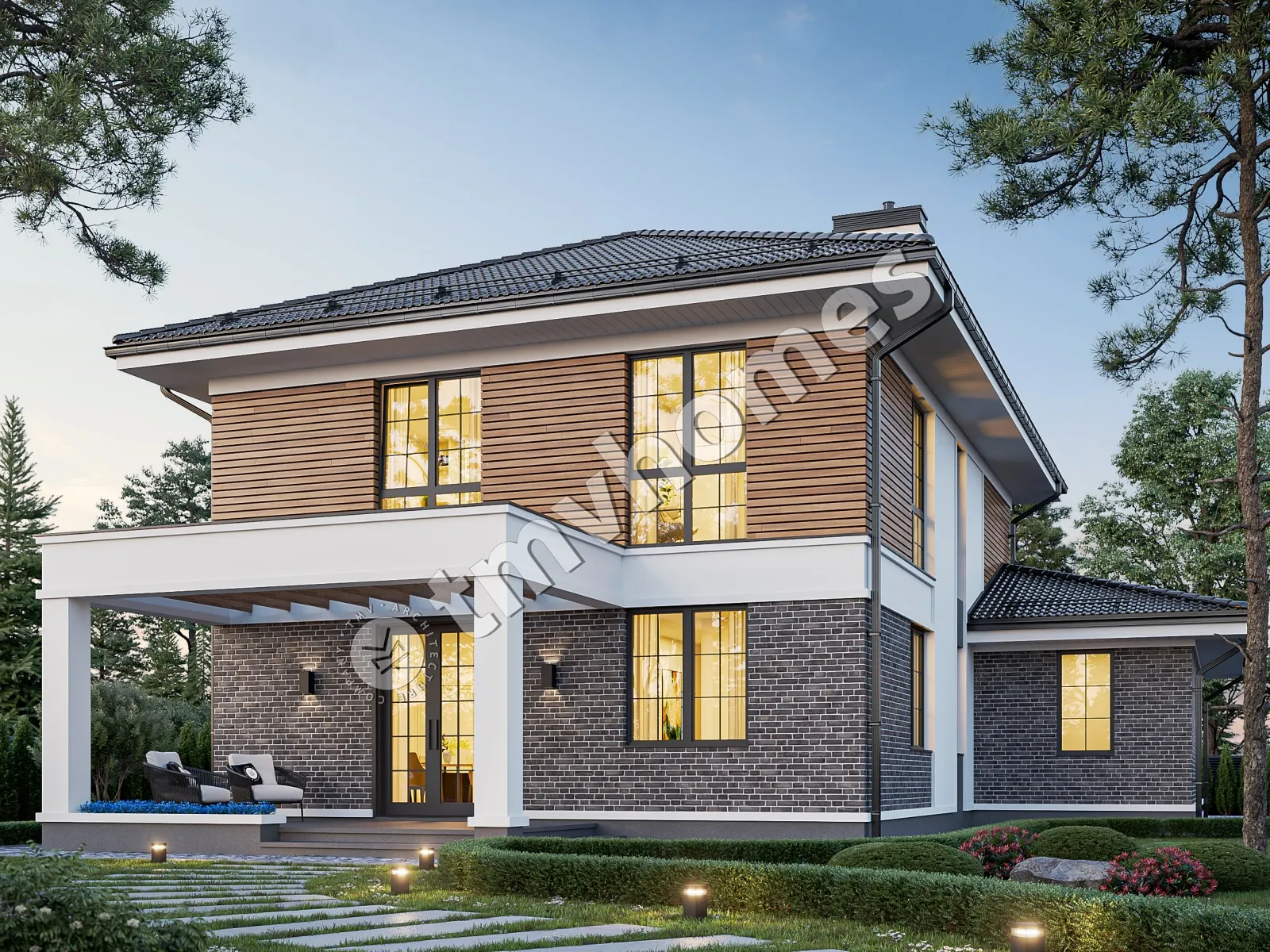 Projekt domu jednorodzinnego o pow. 227 m²: Piętrowy, 4 Sypialnie, 3 Łazienki, Otwarta kuchnia, Garaż