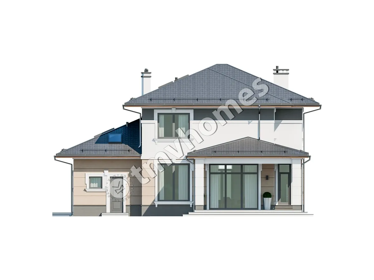 Projekt domu jednorodzinnego o pow. 332 m²: Piętrowy, 3 Sypialnie, 3 Łazienki, Otwarta kuchnia, Garaż