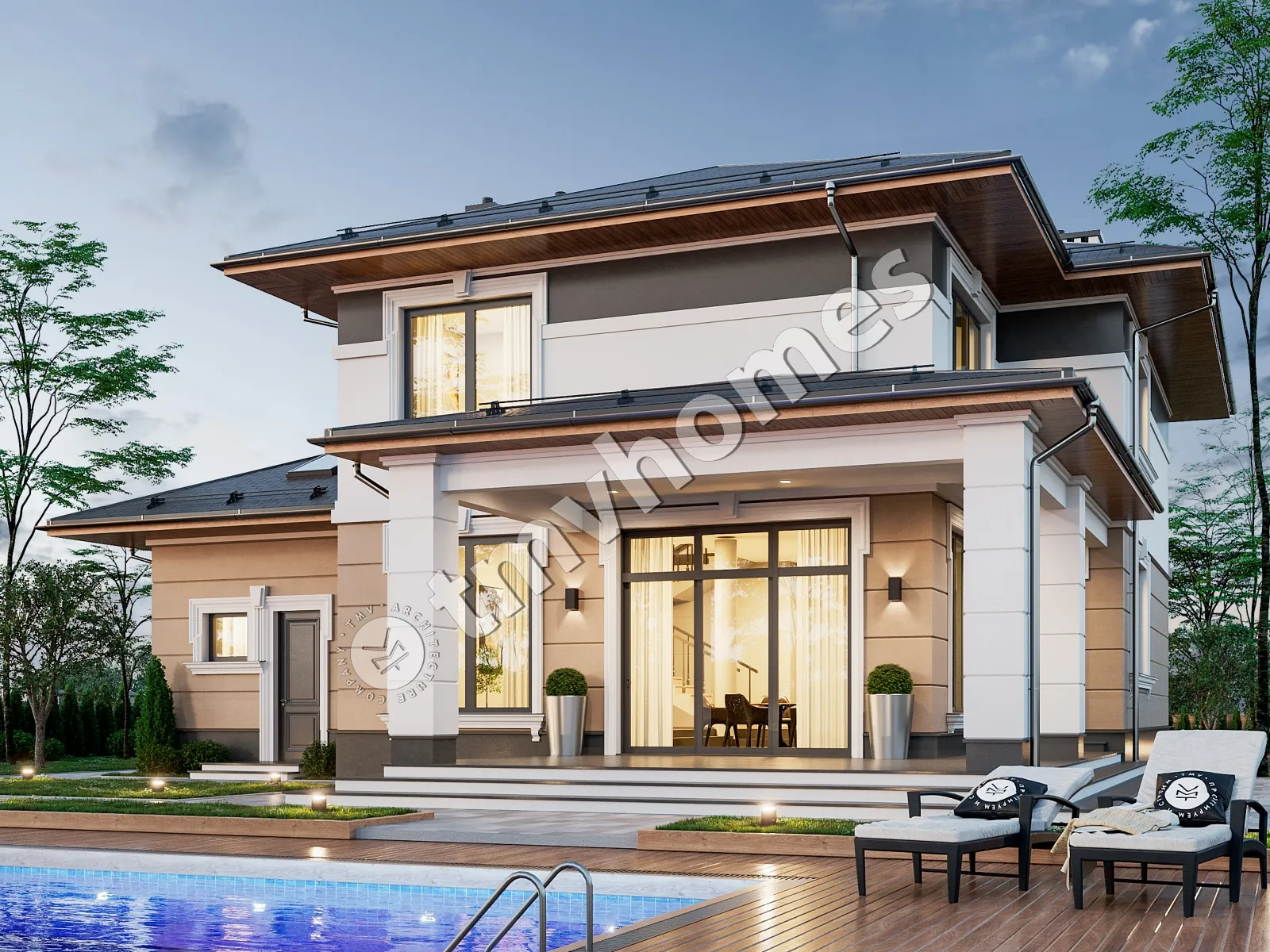 Projekt domu jednorodzinnego o pow. 332 m²: Piętrowy, 3 Sypialnie, 3 Łazienki, Otwarta kuchnia, Garaż
