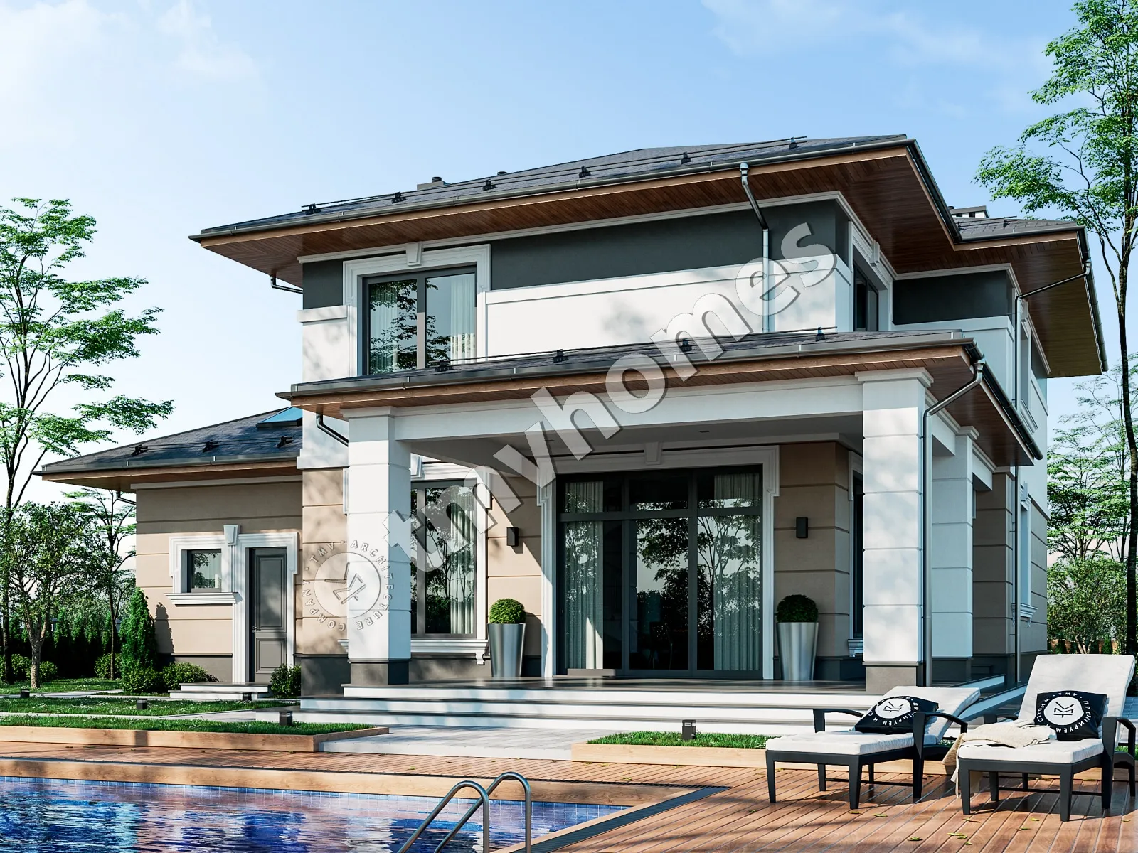 Projekt domu jednorodzinnego o pow. 332 m²: Piętrowy, 3 Sypialnie, 3 Łazienki, Otwarta kuchnia, Garaż