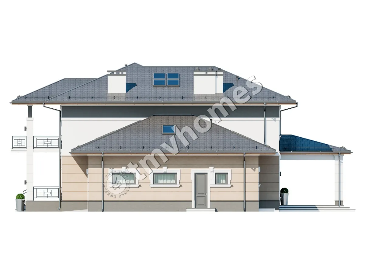 Projekt domu jednorodzinnego o pow. 332 m²: Piętrowy, 3 Sypialnie, 3 Łazienki, Otwarta kuchnia, Garaż