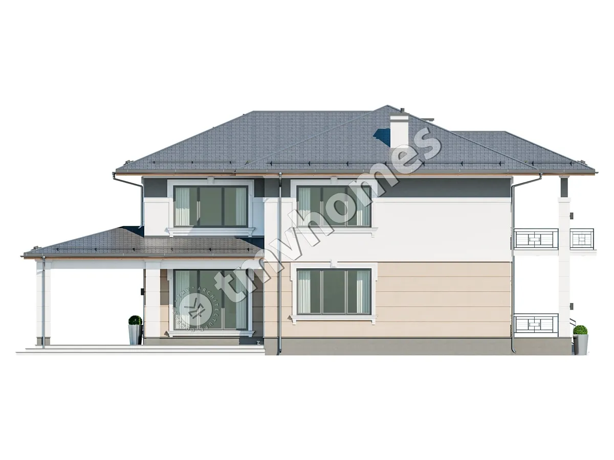 Projekt domu jednorodzinnego o pow. 332 m²: Piętrowy, 3 Sypialnie, 3 Łazienki, Otwarta kuchnia, Garaż