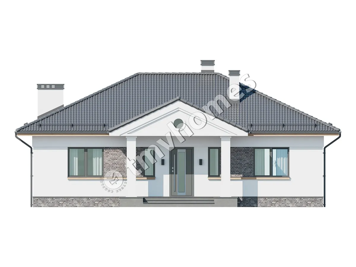 Projekt domu jednorodzinnego o pow. 111 m²: Parterowy, 3 Sypialnie, 2 Łazienki, Otwarta kuchnia