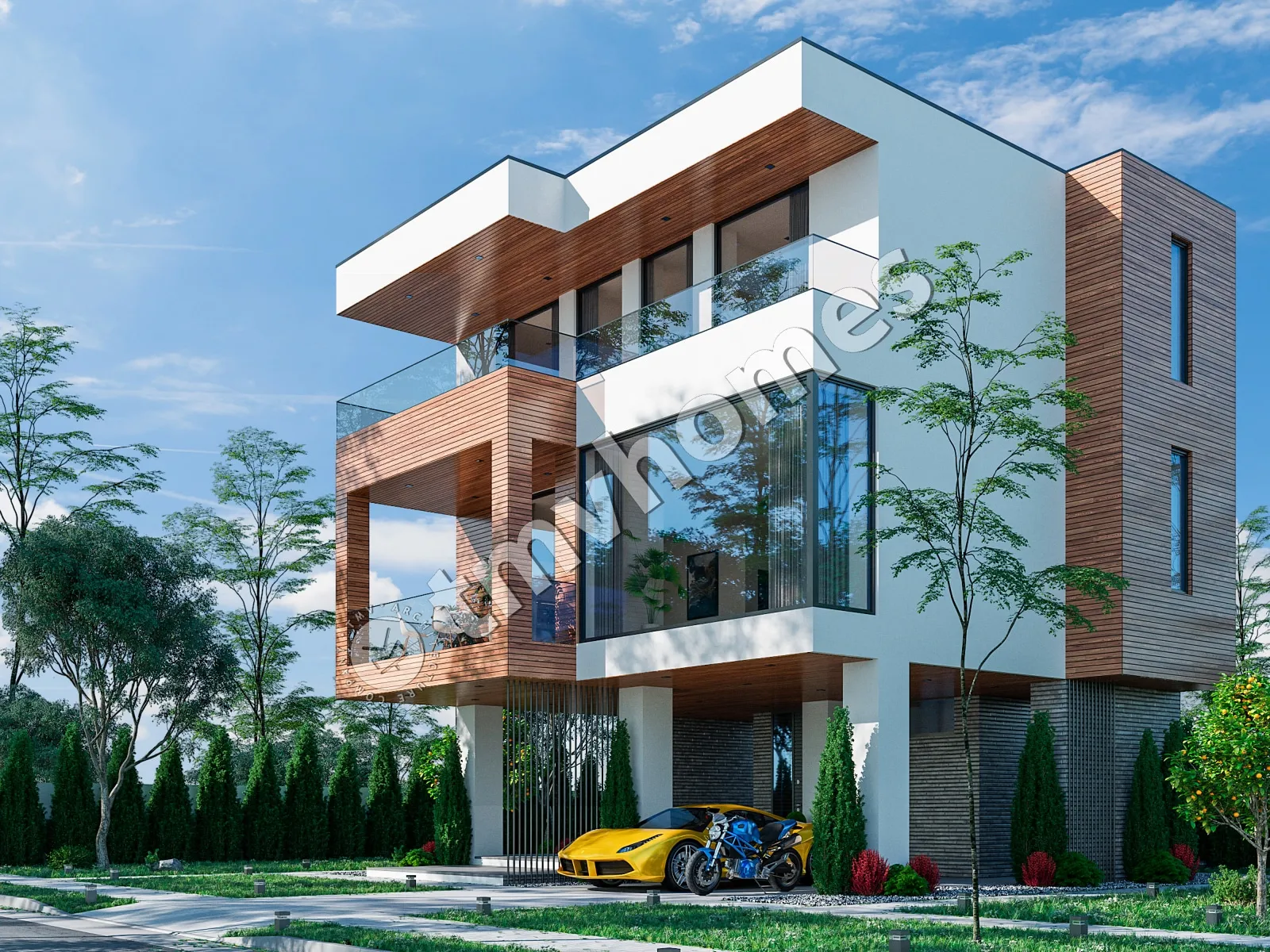 Projekt domu jednorodzinnego o pow. 144 m²: Dwupiętrowy, 3 Sypialnie, 3 Łazienki, Otwarta kuchnia, Wiata