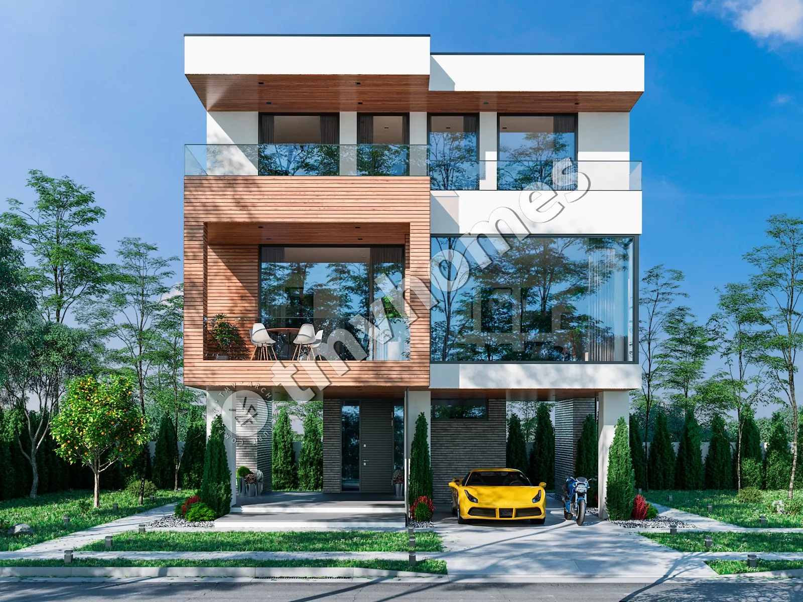 Projekt domu jednorodzinnego o pow. 144 m²: Dwupiętrowy, 3 Sypialnie, 3 Łazienki, Otwarta kuchnia, Wiata