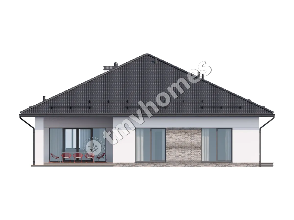 Projekt domu jednorodzinnego o pow. 182 m²: Parterowy, 2 Sypialnie, Gabinet, 2 Łazienki, Otwarta kuchnia