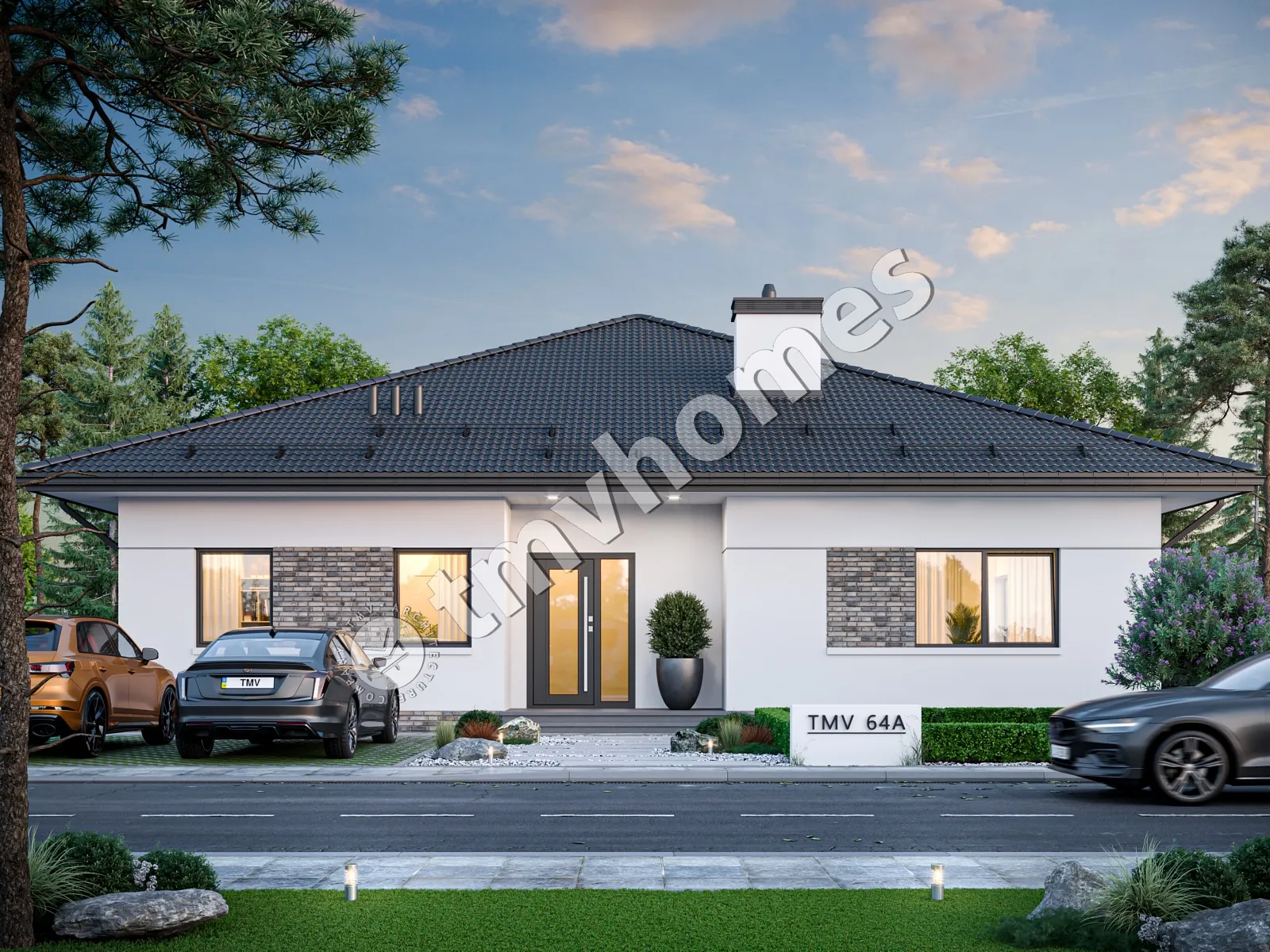 Projekt domu jednorodzinnego o pow. 182 m²: Parterowy, 2 Sypialnie, Gabinet, 2 Łazienki, Otwarta kuchnia