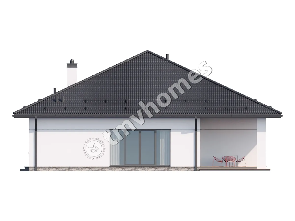 Projekt domu jednorodzinnego o pow. 182 m²: Parterowy, 2 Sypialnie, Gabinet, 2 Łazienki, Otwarta kuchnia