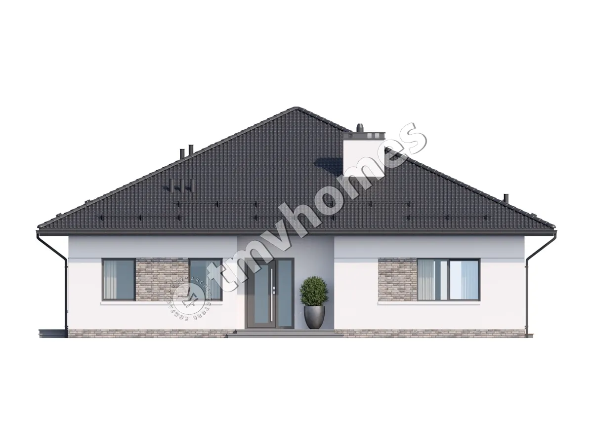 Projekt domu jednorodzinnego o pow. 182 m²: Parterowy, 2 Sypialnie, Gabinet, 2 Łazienki, Otwarta kuchnia