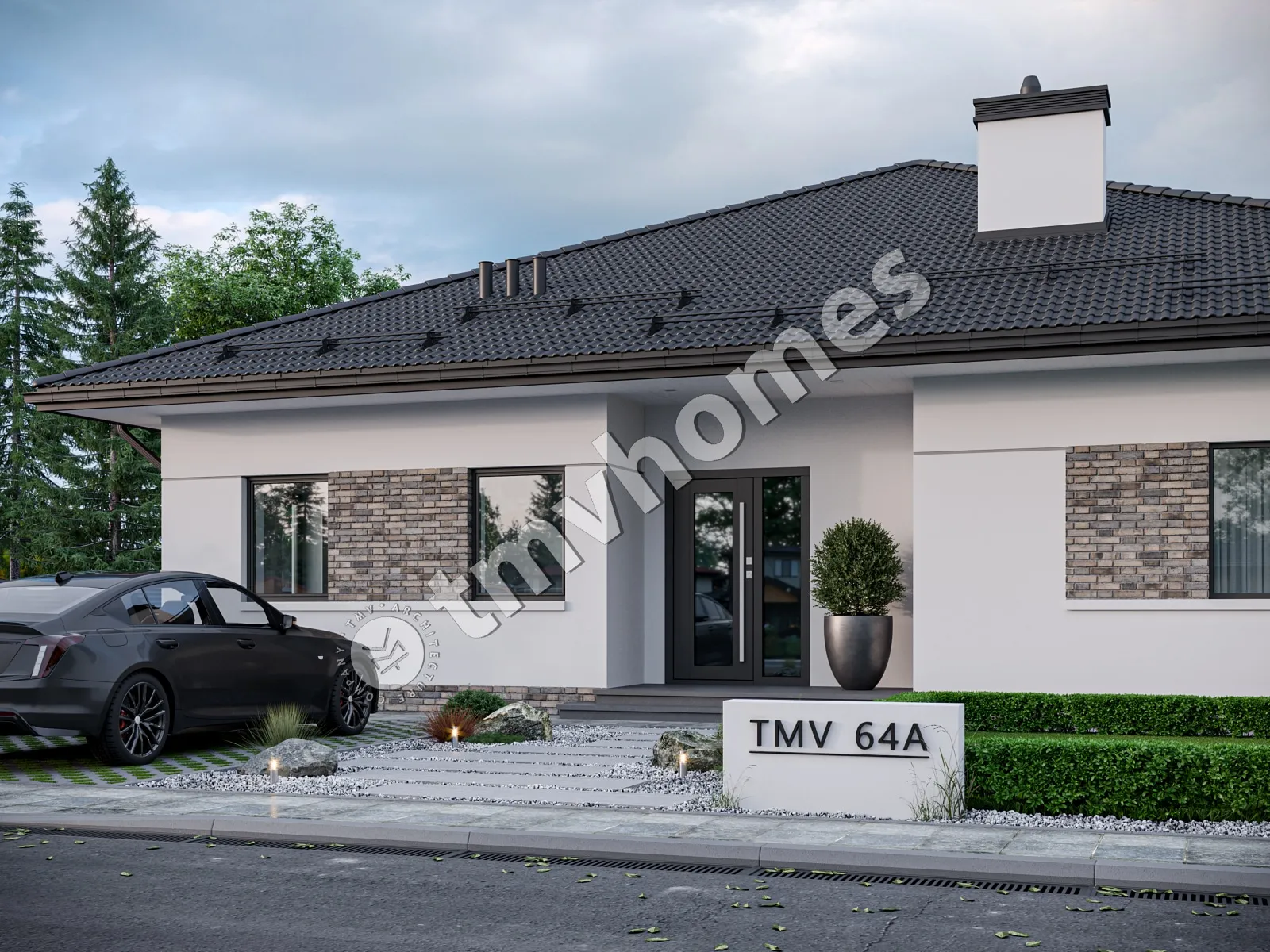 Projekt domu jednorodzinnego o pow. 182 m²: Parterowy, 2 Sypialnie, Gabinet, 2 Łazienki, Otwarta kuchnia