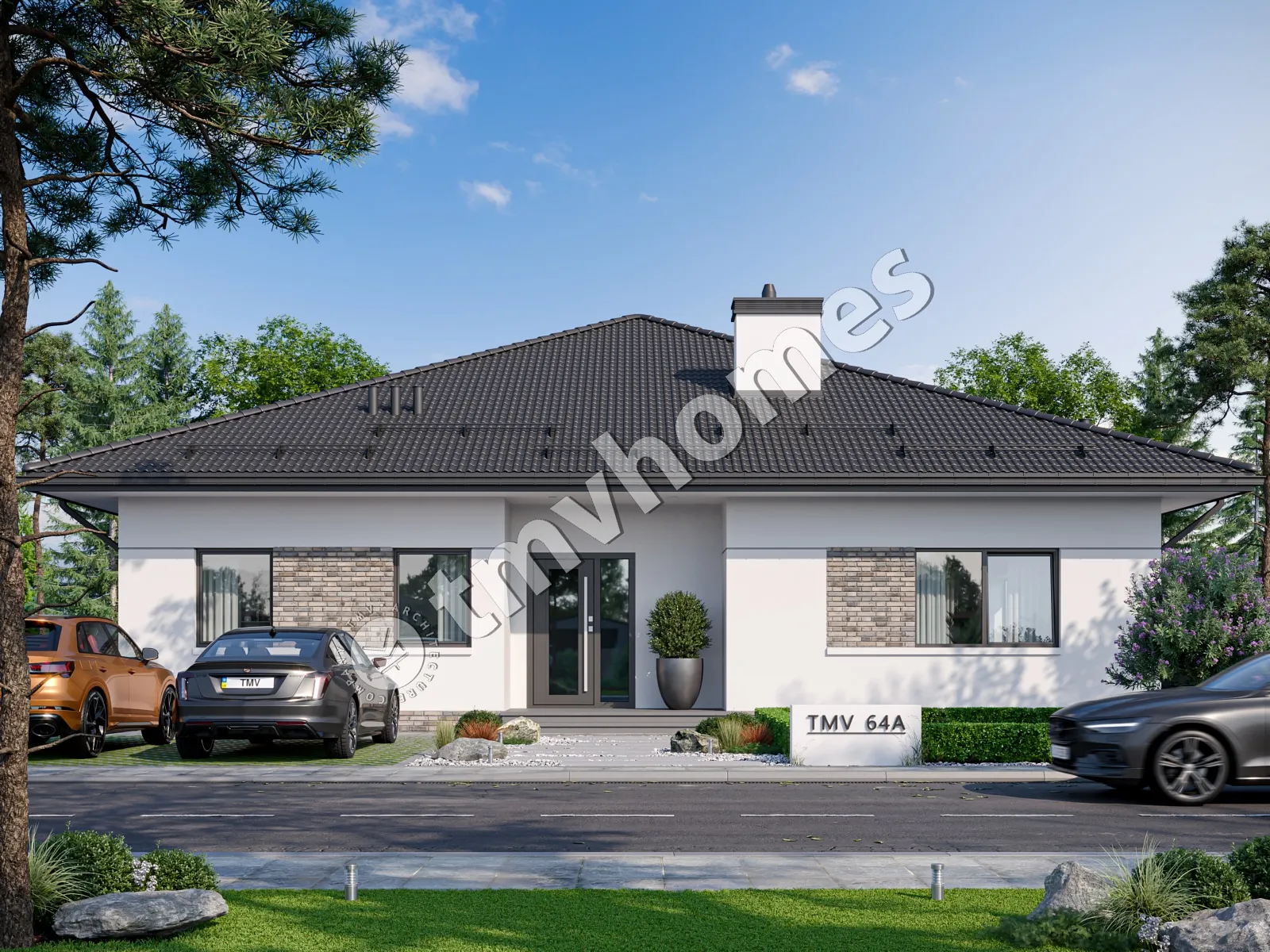 Projekt domu jednorodzinnego o pow. 182 m²: Parterowy, 2 Sypialnie, Gabinet, 2 Łazienki, Otwarta kuchnia