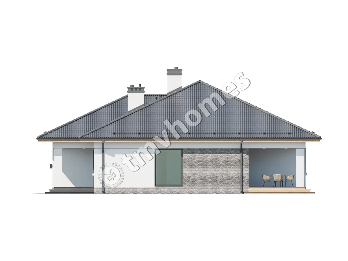 Projekt domu jednorodzinnego o pow. 191 m²: Parterowy, 3 Sypialnie, 2 Łazienki, Otwarta kuchnia, Garaż