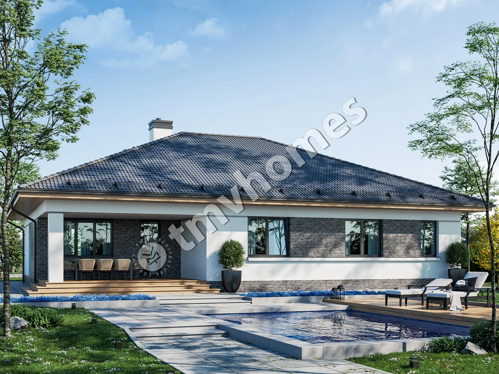 Projekt domu jednorodzinnego o pow. 191 m²: Parterowy, 3 Sypialnie, 2 Łazienki, Otwarta kuchnia, Garaż