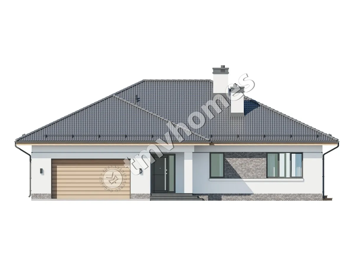 Projekt domu jednorodzinnego o pow. 191 m²: Parterowy, 3 Sypialnie, 2 Łazienki, Otwarta kuchnia, Garaż